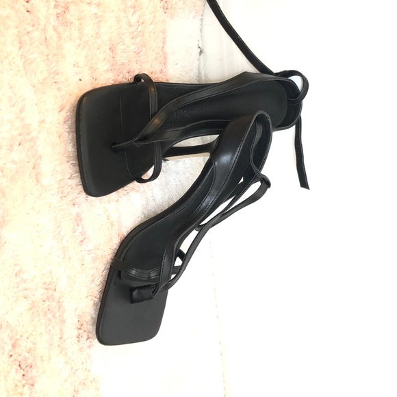 Square Toe Strappy Black Heels - Picture 2 of 3